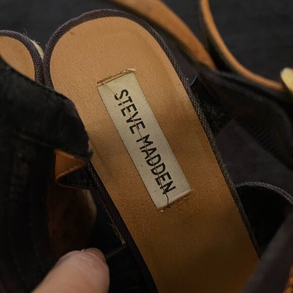 Steve Madden Daybreak blue multi espadrilles strappy high wedges cork, size 8 - Picture 10 of 10